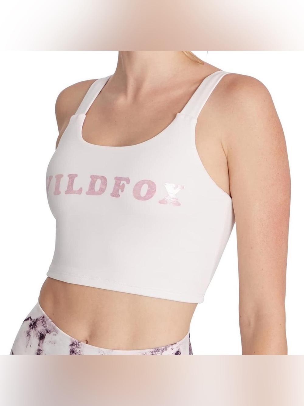 Wildfox White Crop Sports Bra with Pink Logo